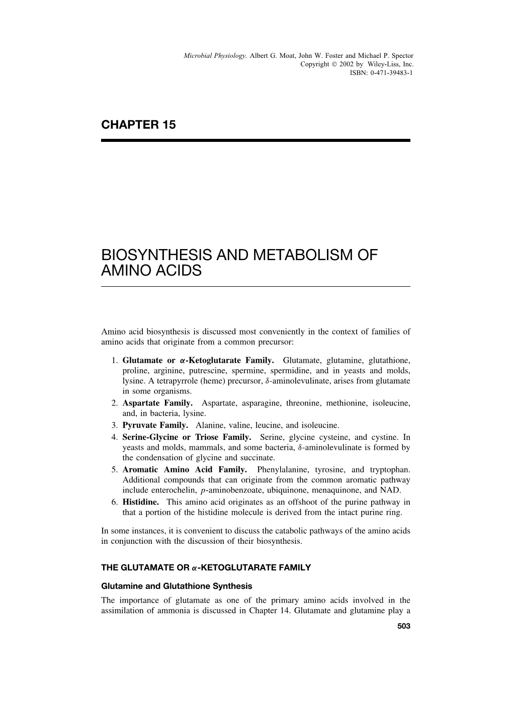 "Biosynthesis and Metabolism of Amino Acids". In: Microbial Physiology
