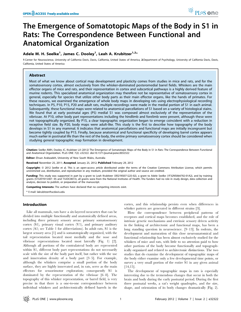 The Emergence of Somatotopic Maps of the Body in S1 in Rats: the Correspondence Between Functional and Anatomical Organization