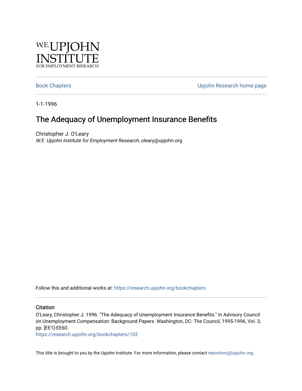 The Adequacy of Unemployment Insurance Benefits