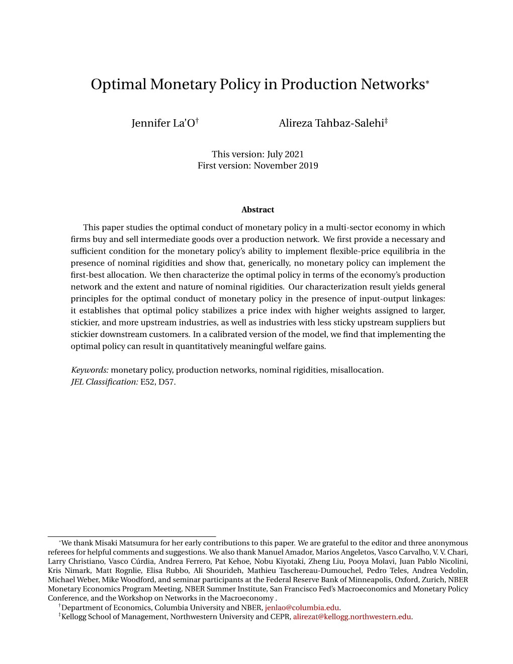 Optimal Monetary Policy in Production Networks*