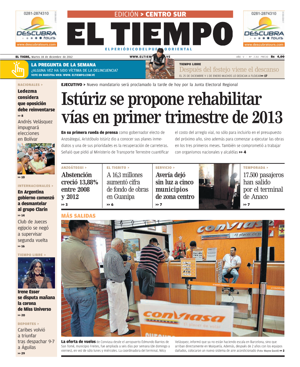 Istúriz Se Propone Rehabilitar Vías En Primer Trimestre De 2013