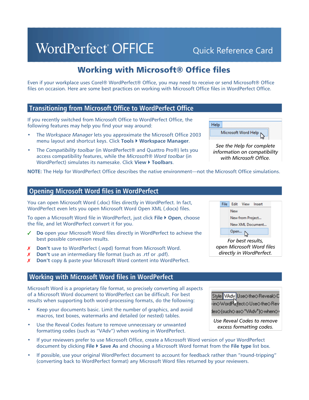 Working with Microsoft Office Files in Wordperfect Office