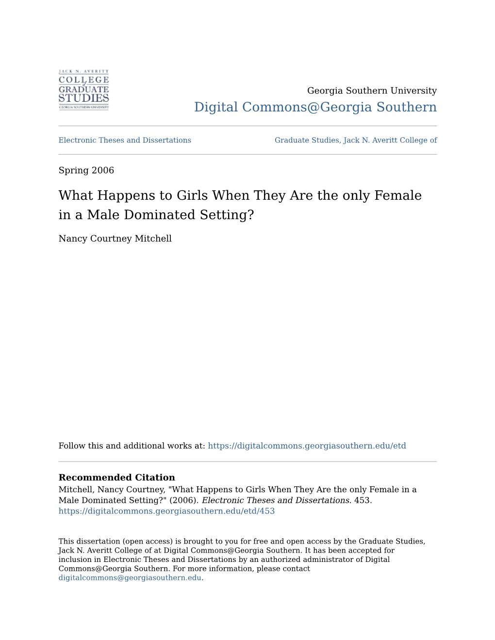 What Happens to Girls When They Are the Only Female in a Male Dominated Setting?