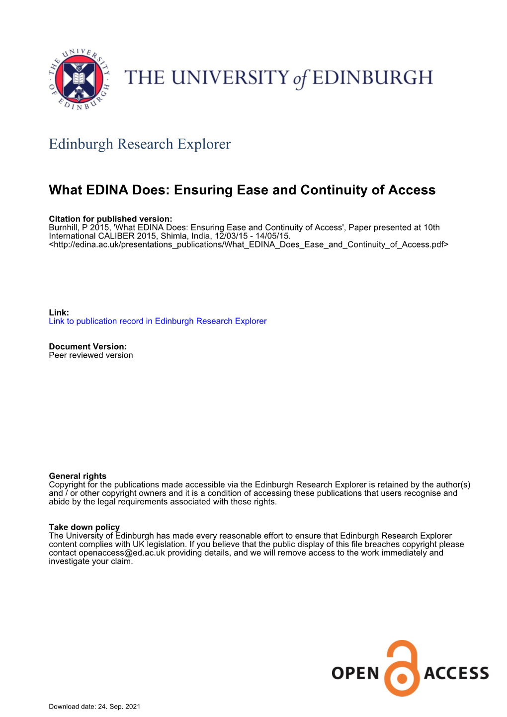 What EDINA Does: Ensuring Ease and Continuity of Access