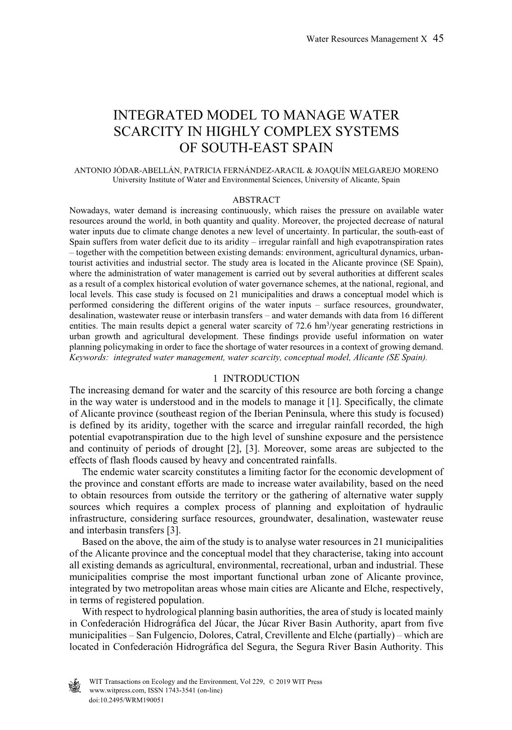 Integrated Model to Manage Water Scarcity in Highly Complex Systems of South-East Spain