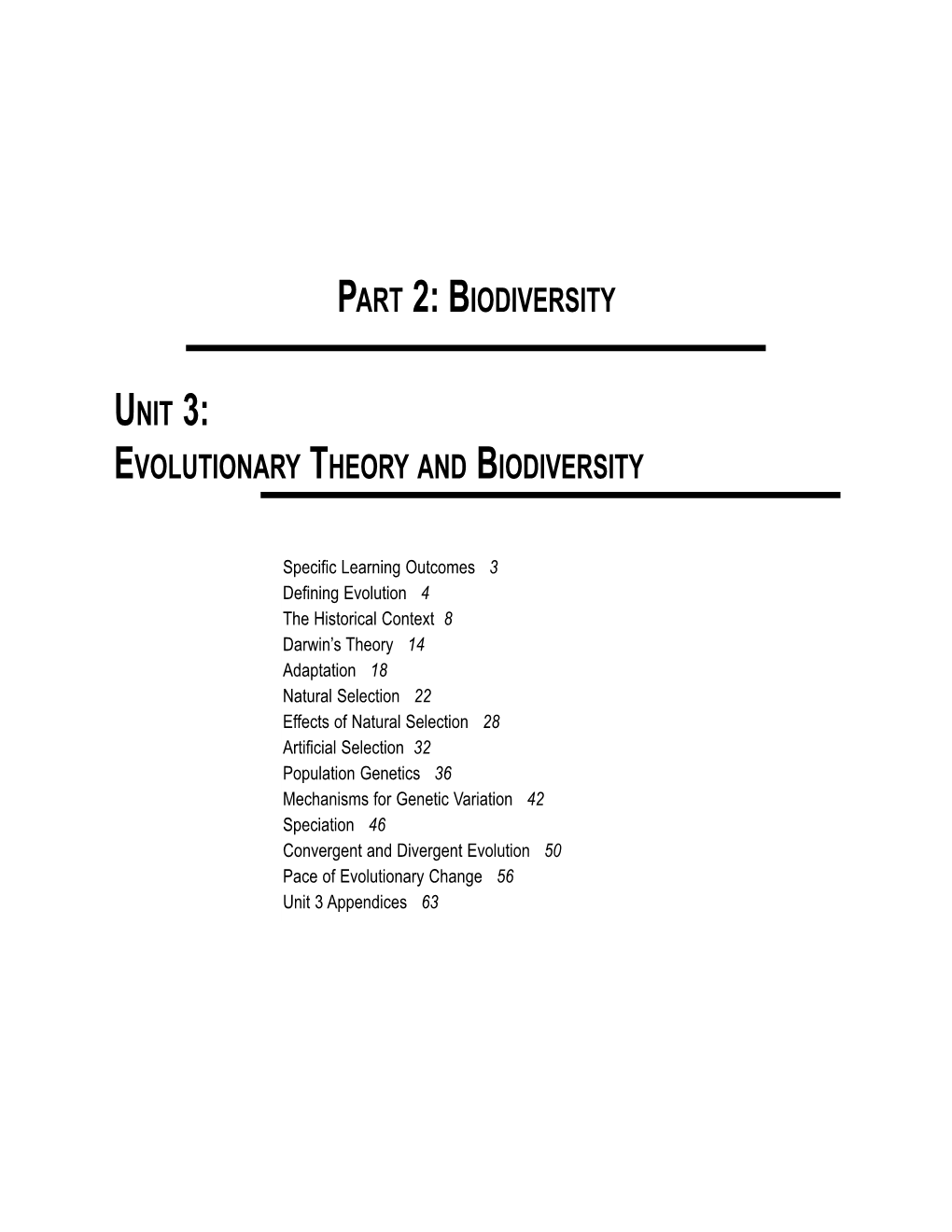 Part 2: Biodiversity Unit 3: Evolutionary Theory And