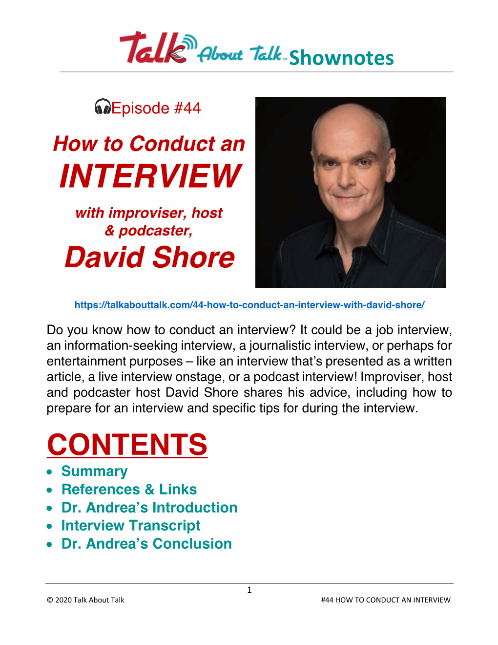 Shownotes #44 HOW to CONDUCT an INTERVIEW with David Shore