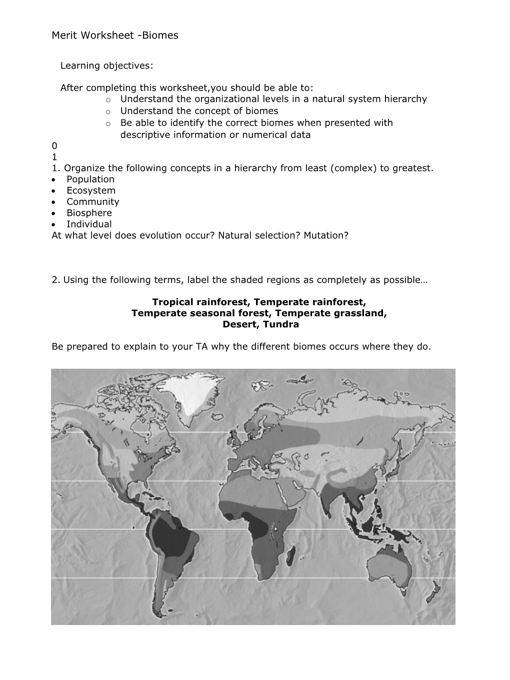 Merit Worksheet -Biomes