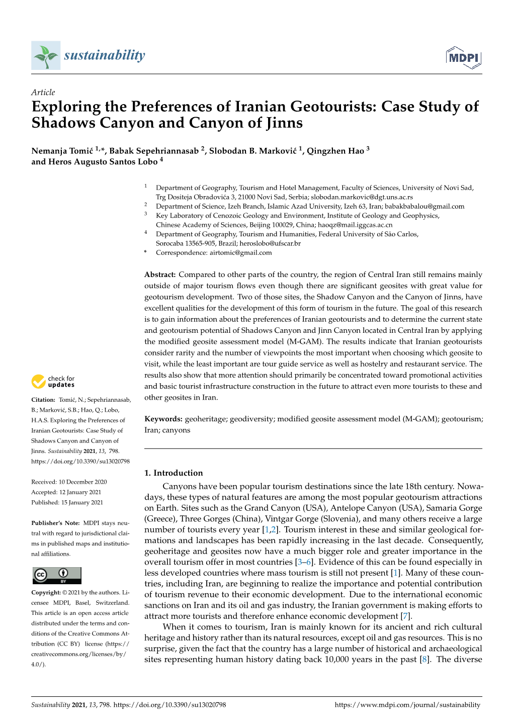 Exploring the Preferences of Iranian Geotourists: Case Study of Shadows Canyon and Canyon of Jinns