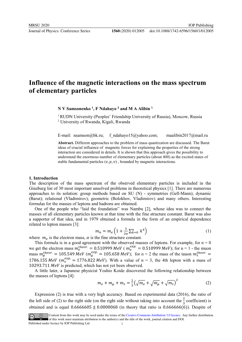 Influence of the Magnetic Interactions on the Mass Spectrum of Elementary Particles