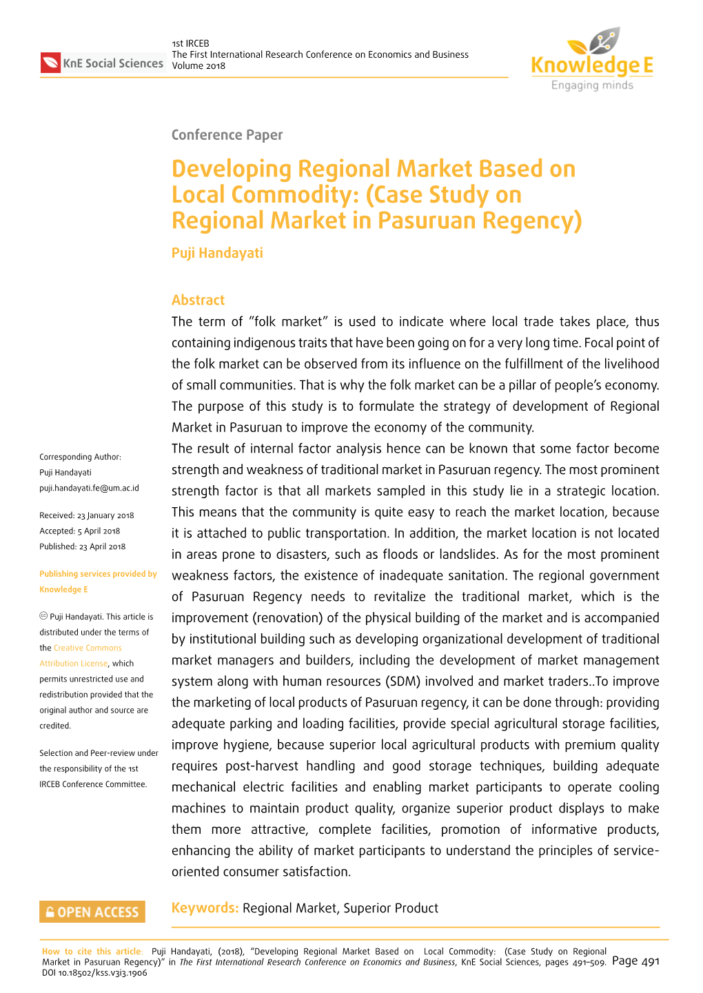 Case Study on Regional Market in Pasuruan Regency) Puji Handayati