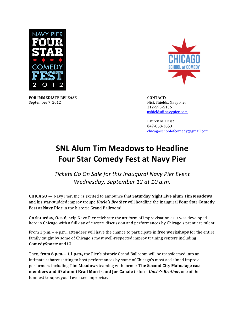 SNL Alum Tim Meadows to Headline Four Star Comedy Fest at Navy Pier