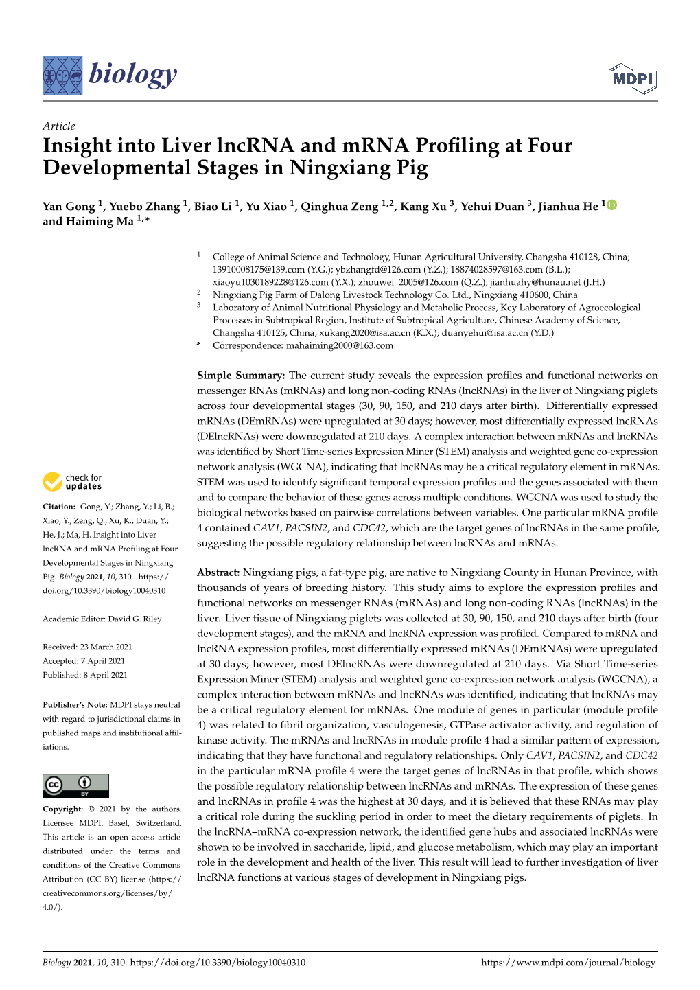 Insight Into Liver Lncrna and Mrna Profiling at Four Developmental Stages in Ningxiang