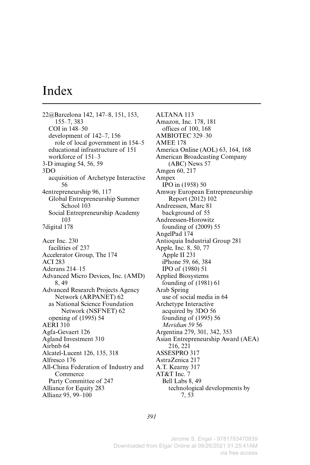 391 22@Barcelona 142, 147–8, 151, 153, 155–7, 383 COI in 148–50