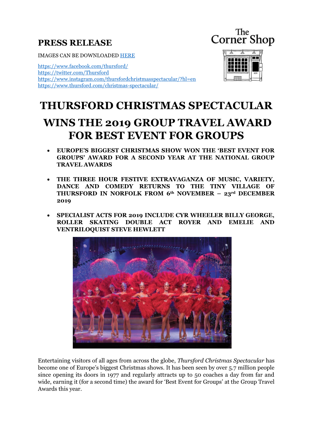 Thursford Christmas Spectacular Wins the 2019 Group Travel Award for Best Event for Groups