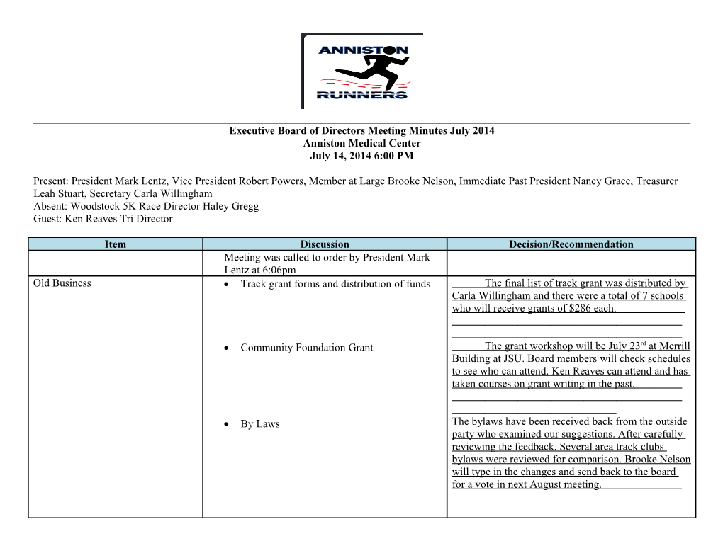 Executive Board of Directors Meeting Minutes July 2014