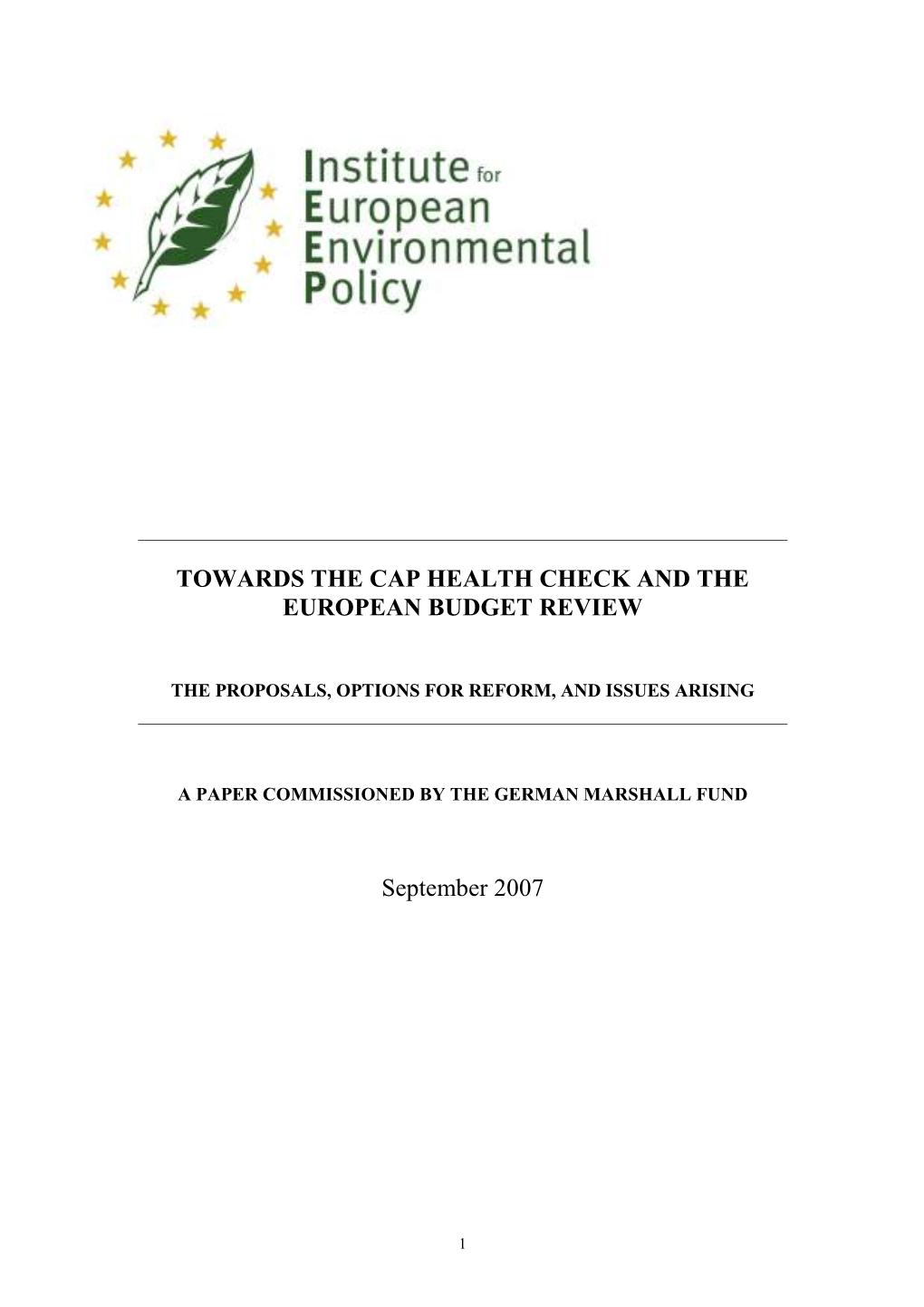 Towards the Cap Health Check and the European Budget Review