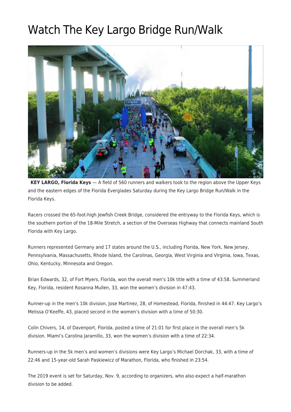 Watch the Key Largo Bridge Run/Walk