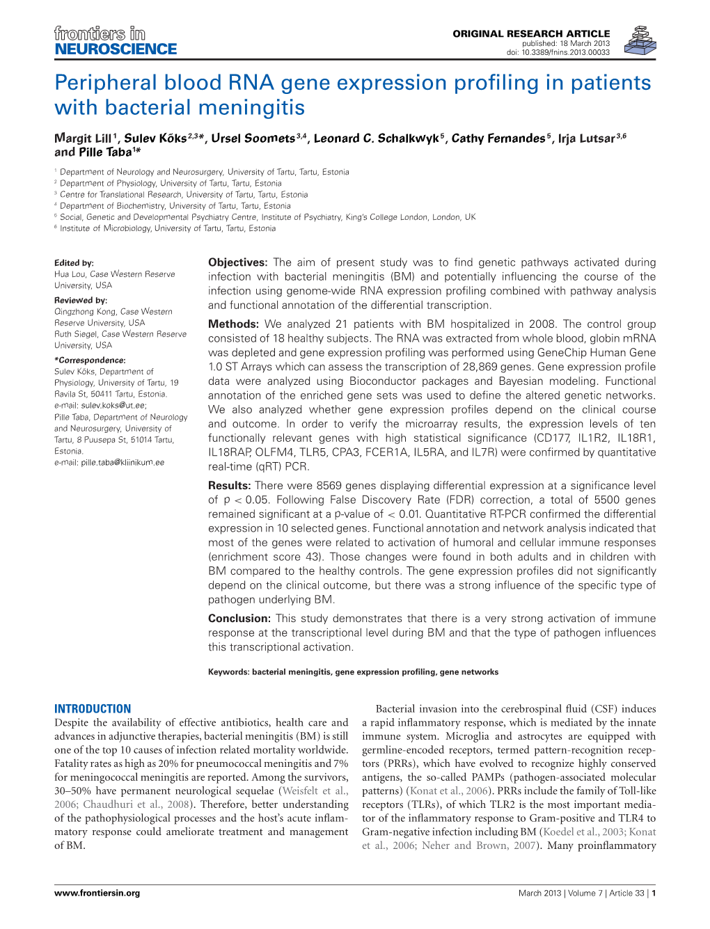 Peripheral Blood RNA Gene Expression Profiling in Patients With