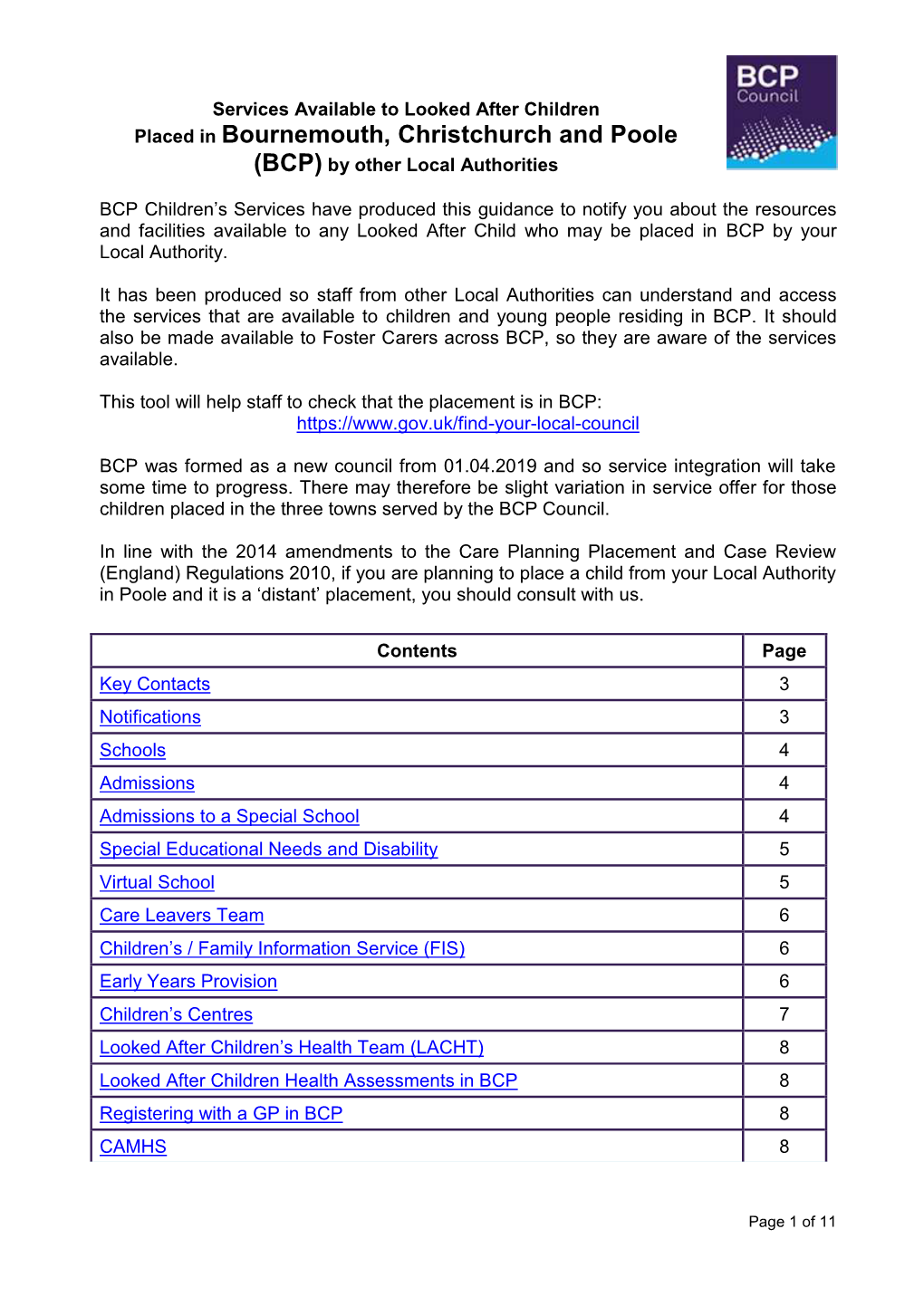 Placed in Bournemouth, Christchurch and Poole (BCP) by Other Local Authorities