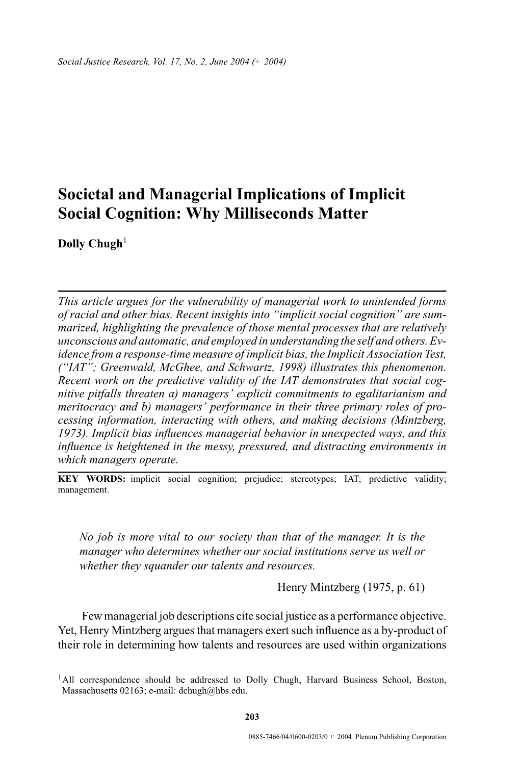 Societal and Managerial Implications of Implicit Social Cognition: Why Milliseconds Matter