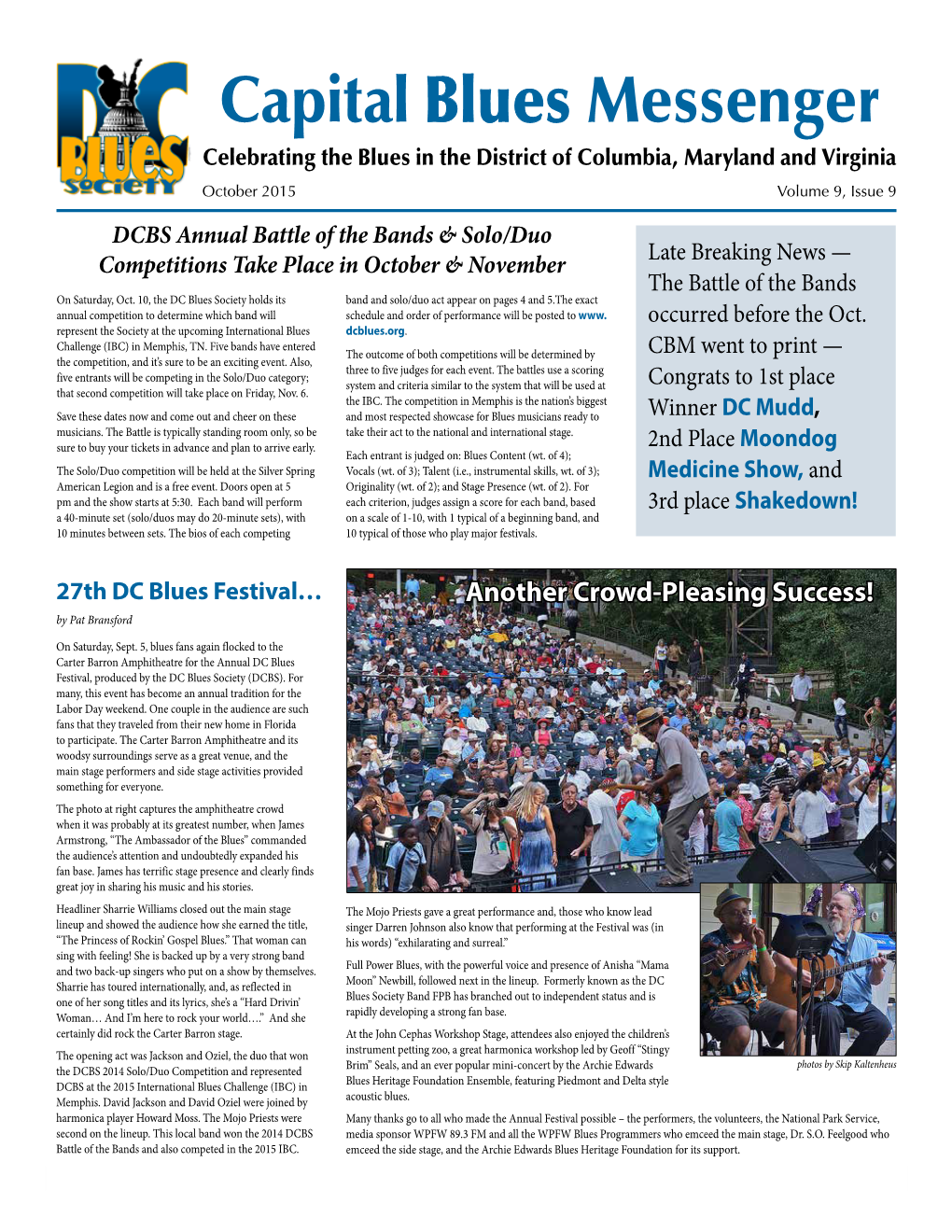 Capital Blues Messenger Celebrating the Blues in the District of Columbia, Maryland and Virginia October 2015 Volume 9, Issue 9
