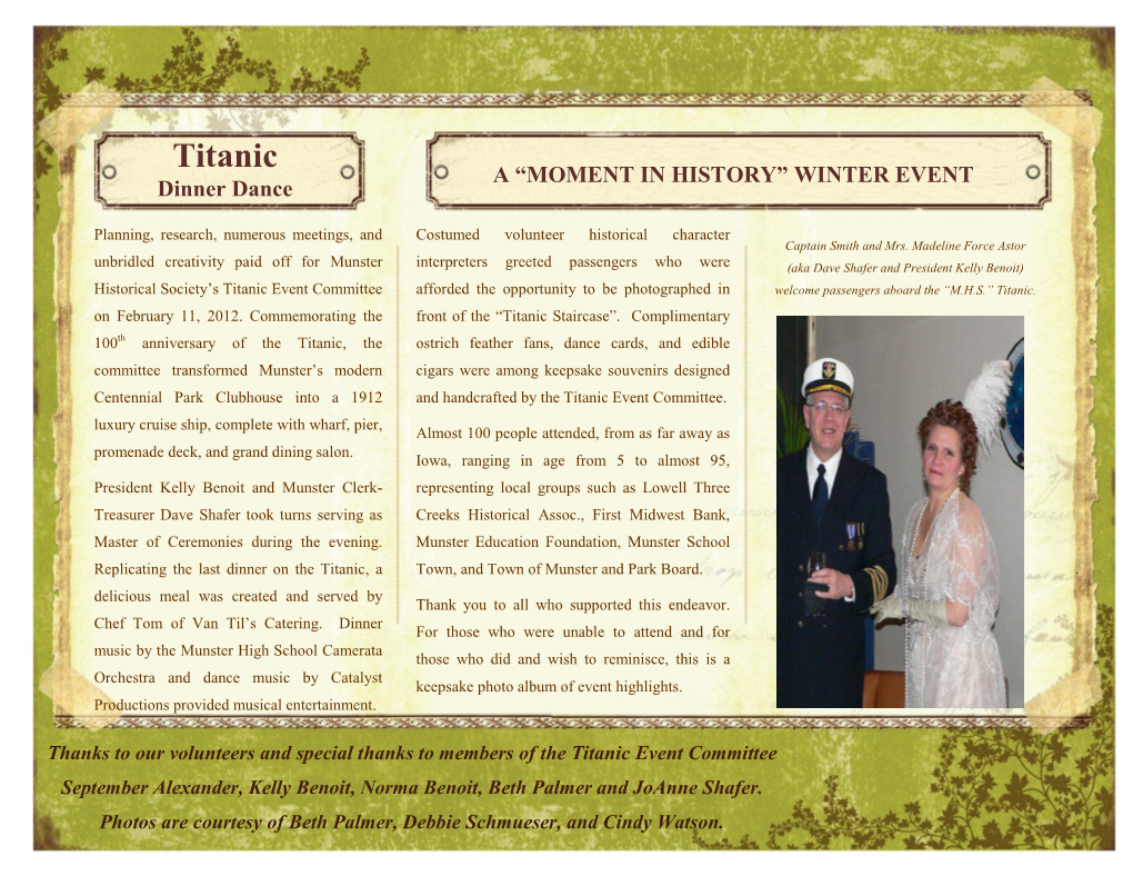 Titanic a “MOMENT in HISTORY” WINTER EVENT Dinner Dance