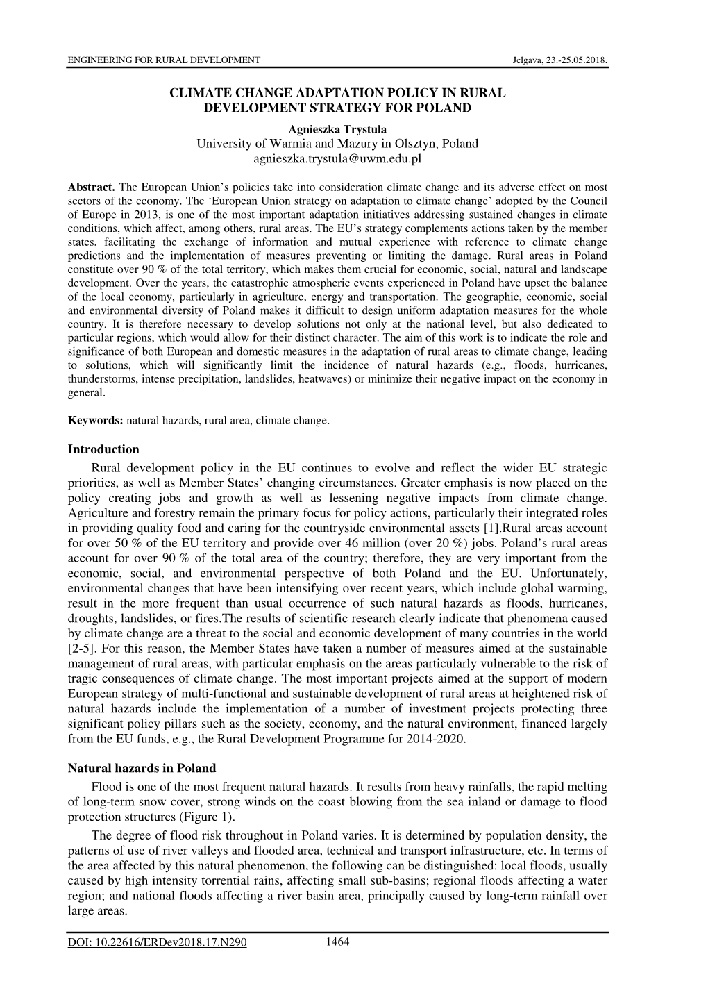 CLIMATE CHANGE ADAPTATION POLICY in RURAL DEVELOPMENT STRATEGY for POLAND University of Warmia and Mazury in Olsztyn, Poland Ag
