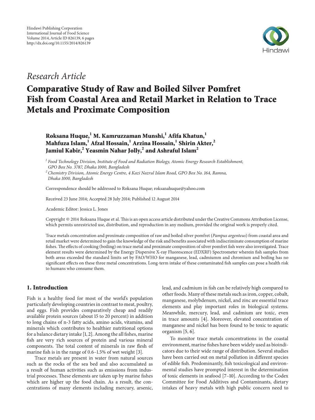 Comparative Study of Raw and Boiled Silver Pomfret Fish from Coastal Area and Retail Market in Relation to Trace Metals and Proximate Composition