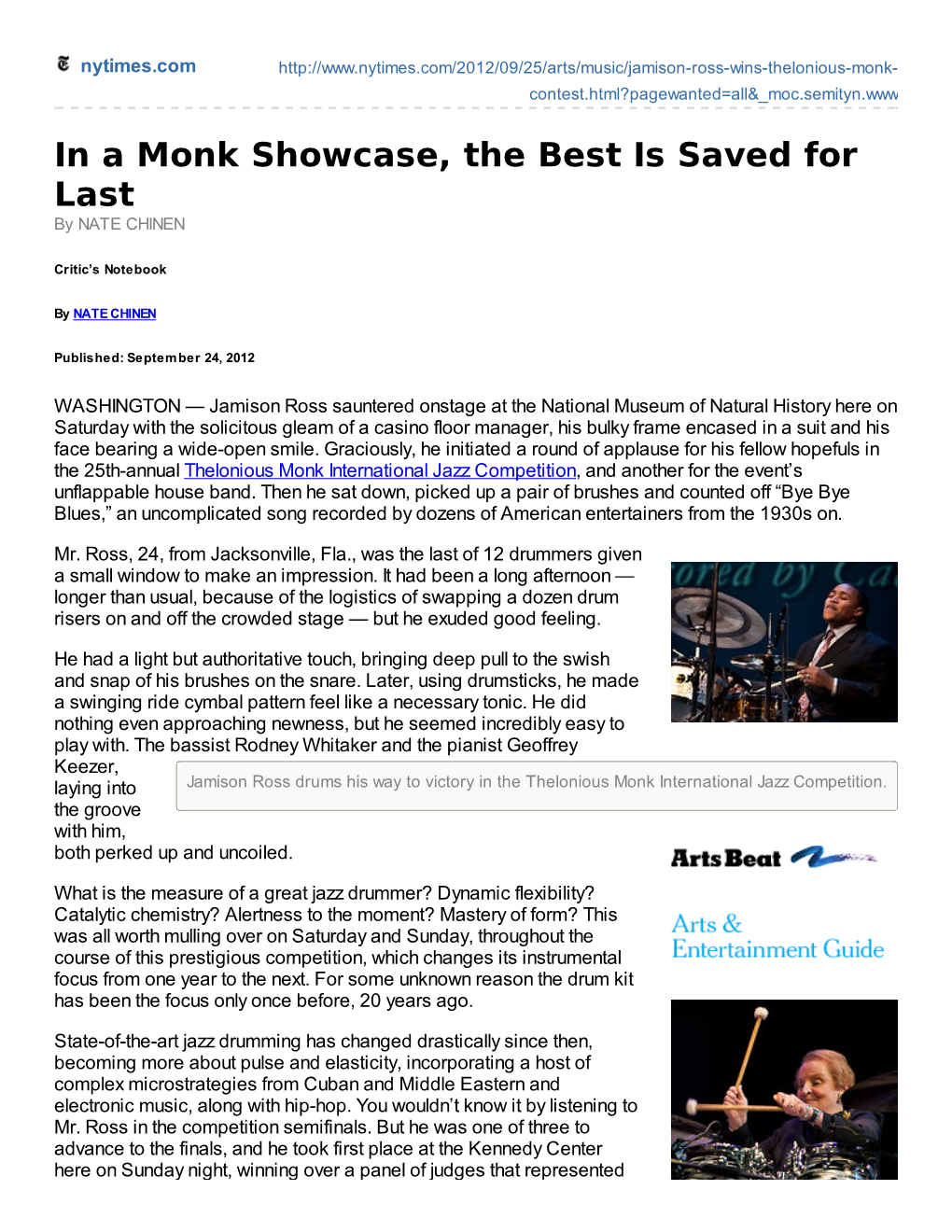 In a Monk Showcase, the Best Is Saved for Last by NATE CHINEN