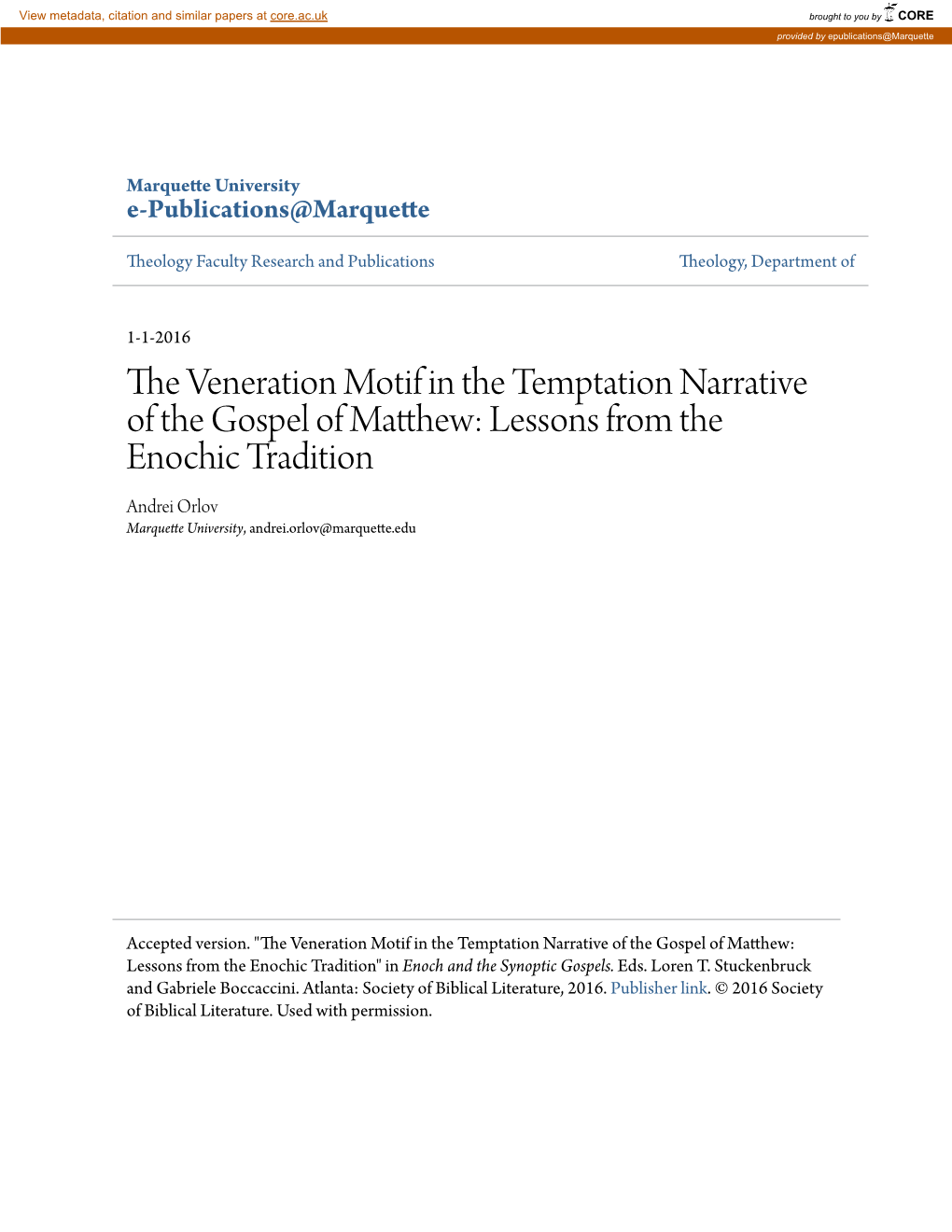 The Veneration Motif in the Temptation Narrative of the Gospel of Matthew: Lessons from the Enochic Tradition