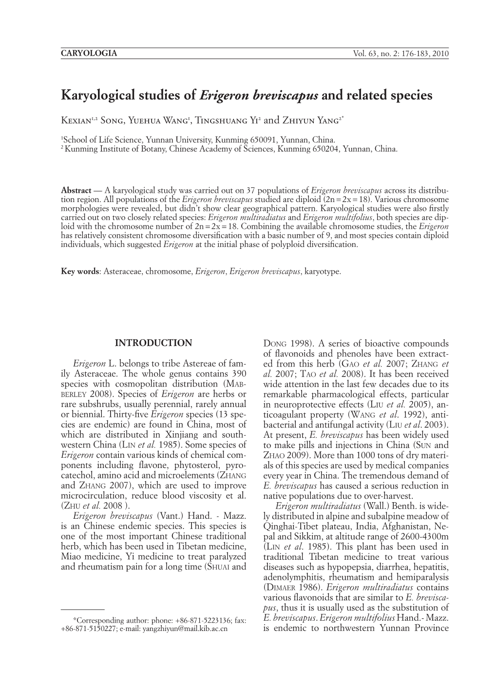 Karyological Studies of Erigeron Breviscapus and Related Species