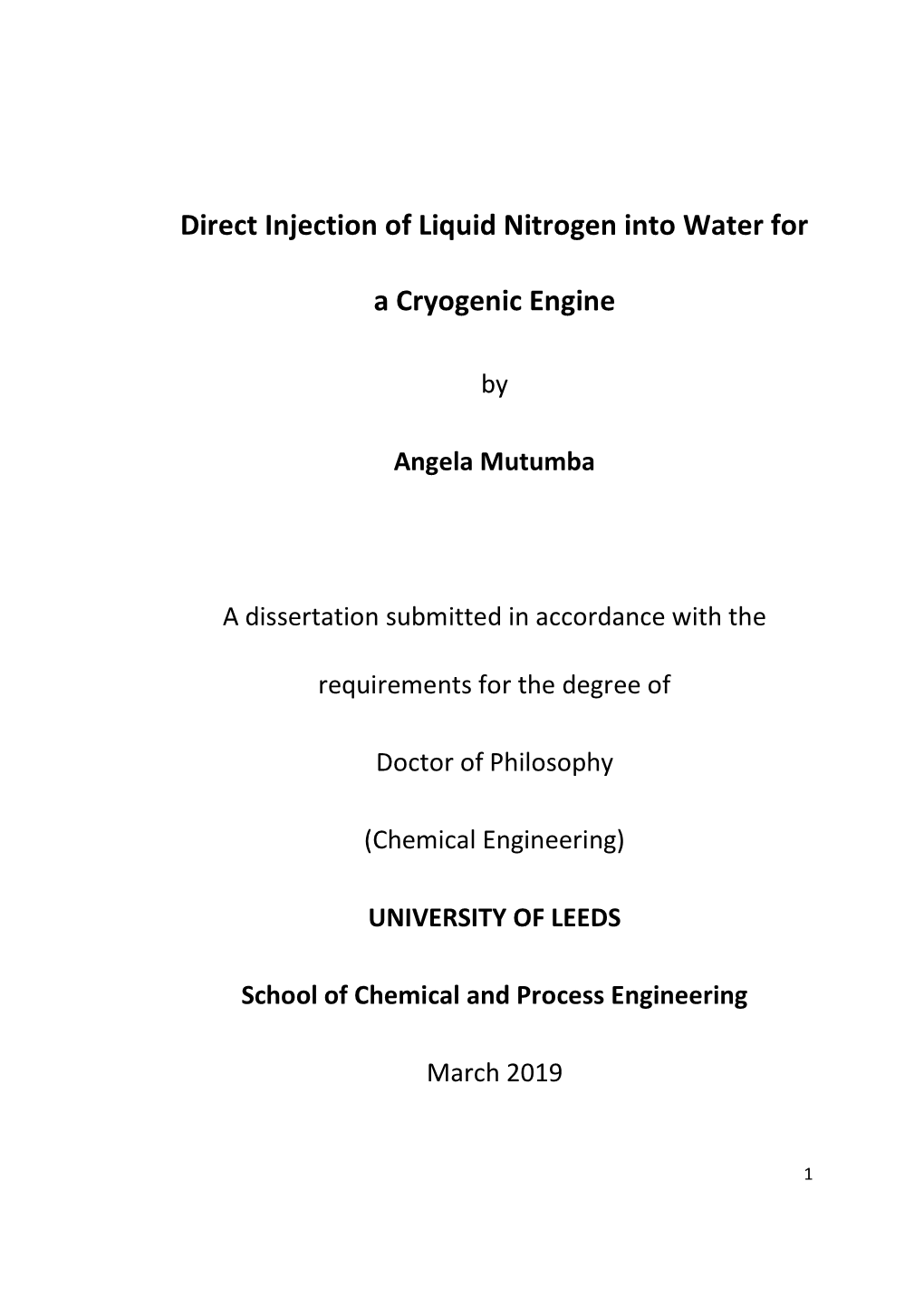 Direct Injection of Liquid Nitrogen Into Water for a Cryogenic Engine