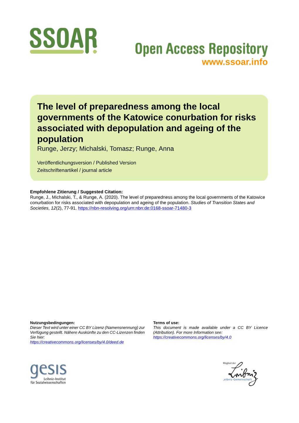 The Level of Preparedness Among the Local Governments of the Katowice