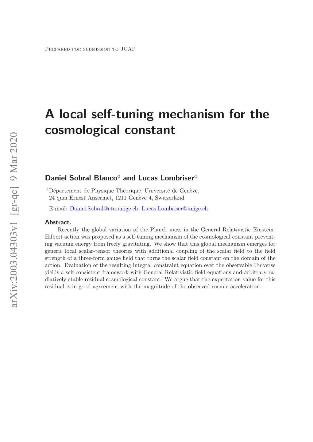 A Local Self-Tuning Mechanism for the Cosmological Constant