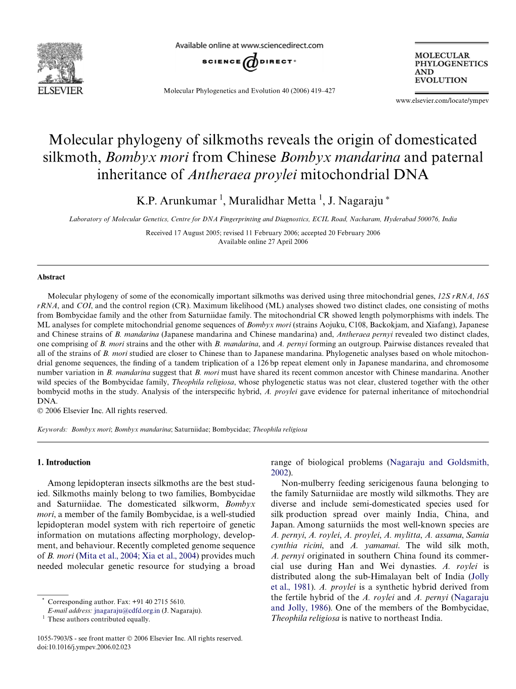 Molecular Phylogeny of Silkmoths