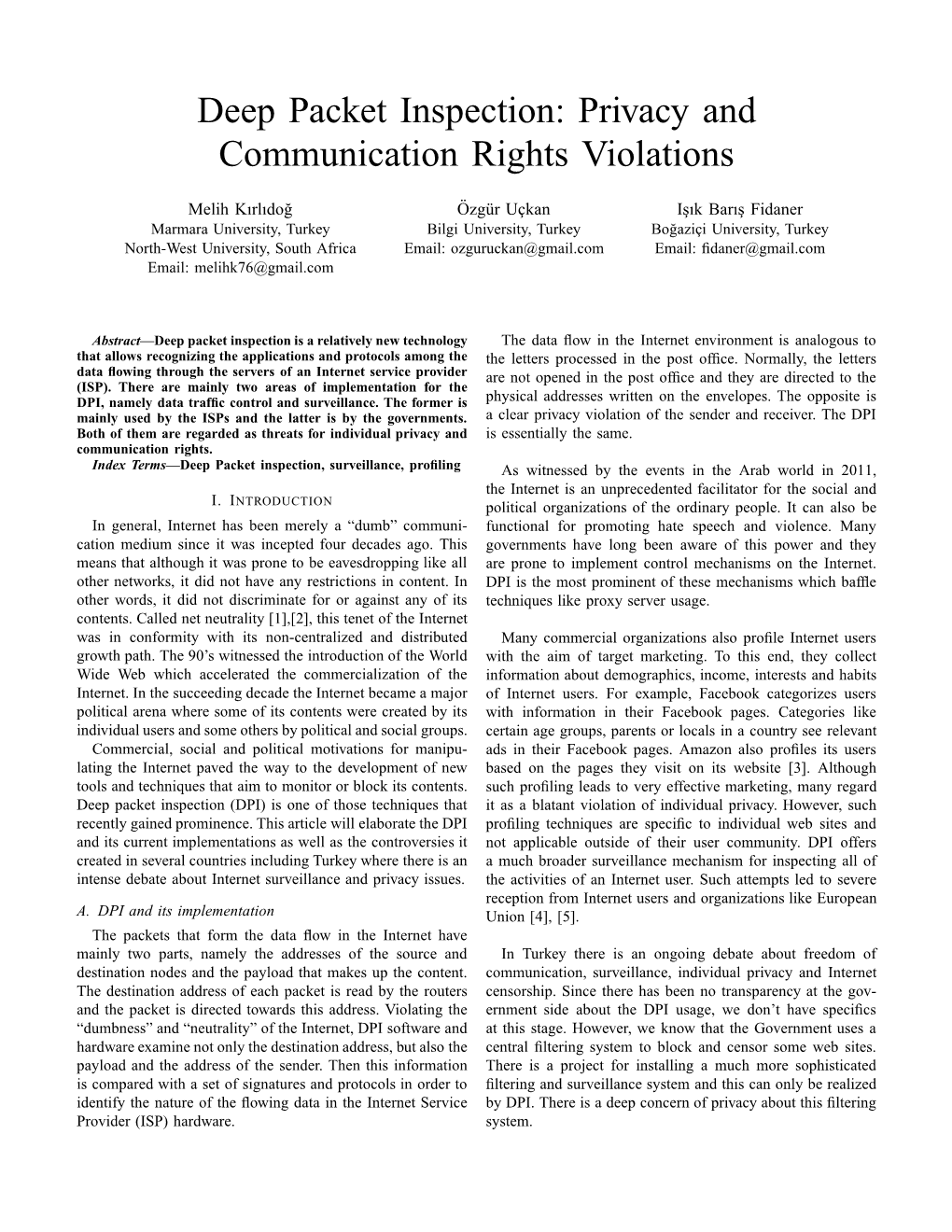 Deep Packet Inspection: Privacy and Communication Rights Violations
