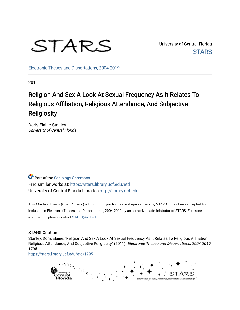 Religion and Sex a Look at Sexual Frequency As It Relates to Religious Affiliation, Religiousttendance, a and Subjective Religiosity