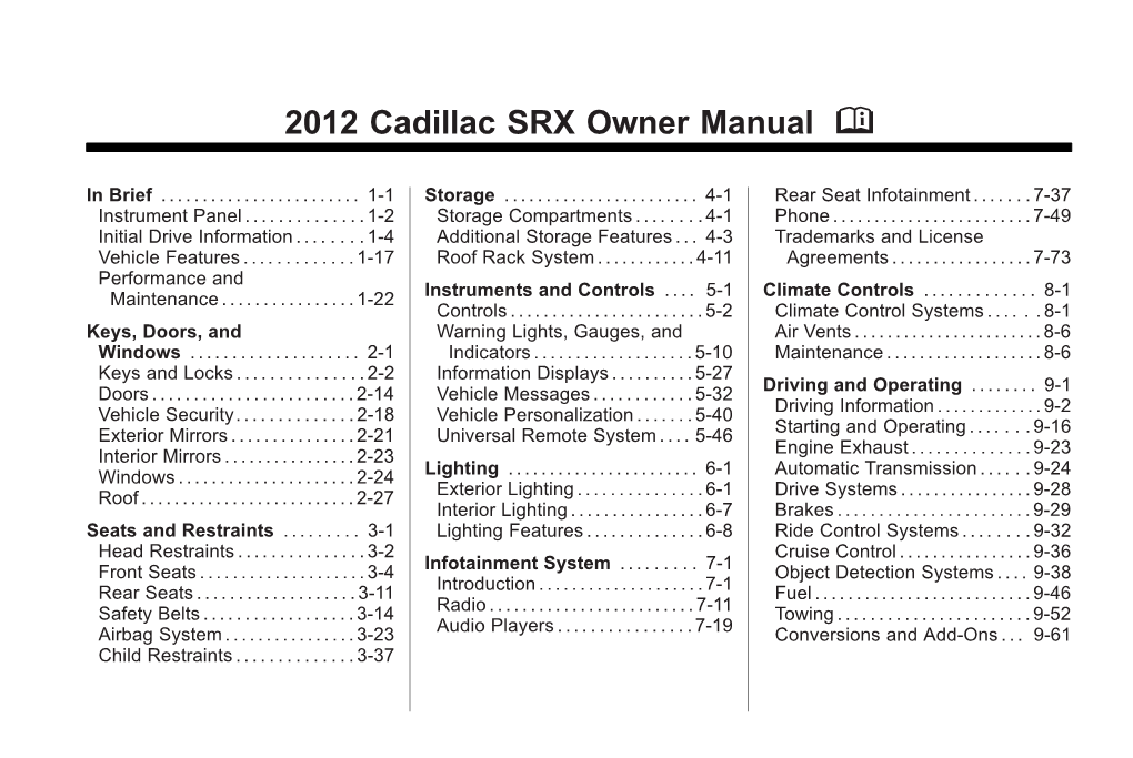 2012 Cadillac SRX Owner Manual M