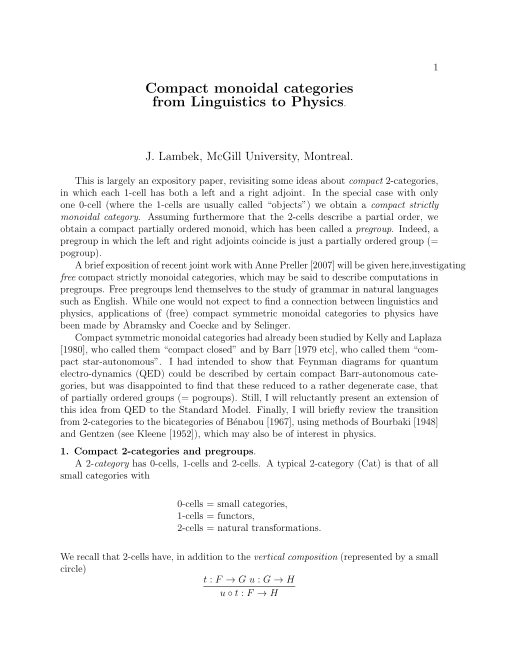 Compact Monoidal Categories from Linguistics to Physics