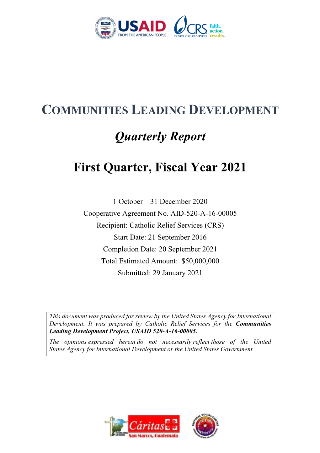 Quarterly Report First Quarter, Fiscal Year 2021