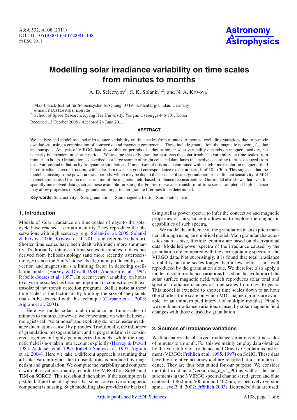 Modelling Solar Irradiance Variability on Time Scales from Minutes to Months