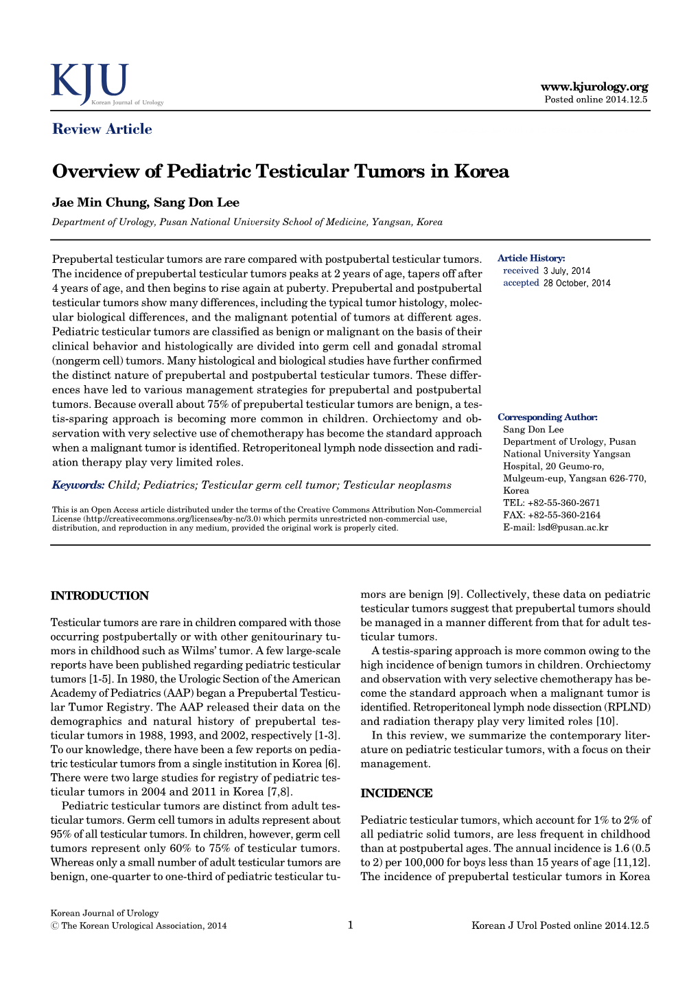 Overview of Pediatric Testicular Tumors in Korea