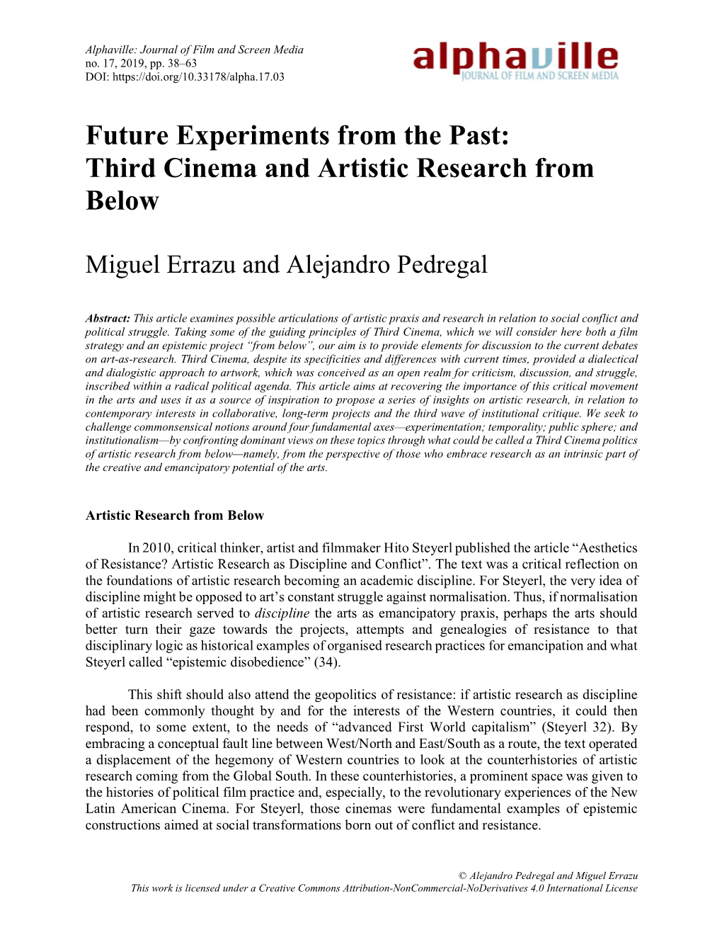 Future Experiments from the Past: Third Cinema and Artistic Research from Below