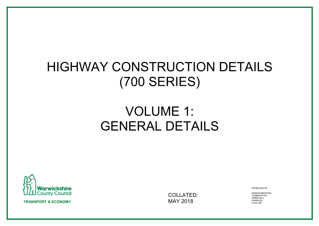 Highway Construction Details (700 Series) Volume 1: General Details