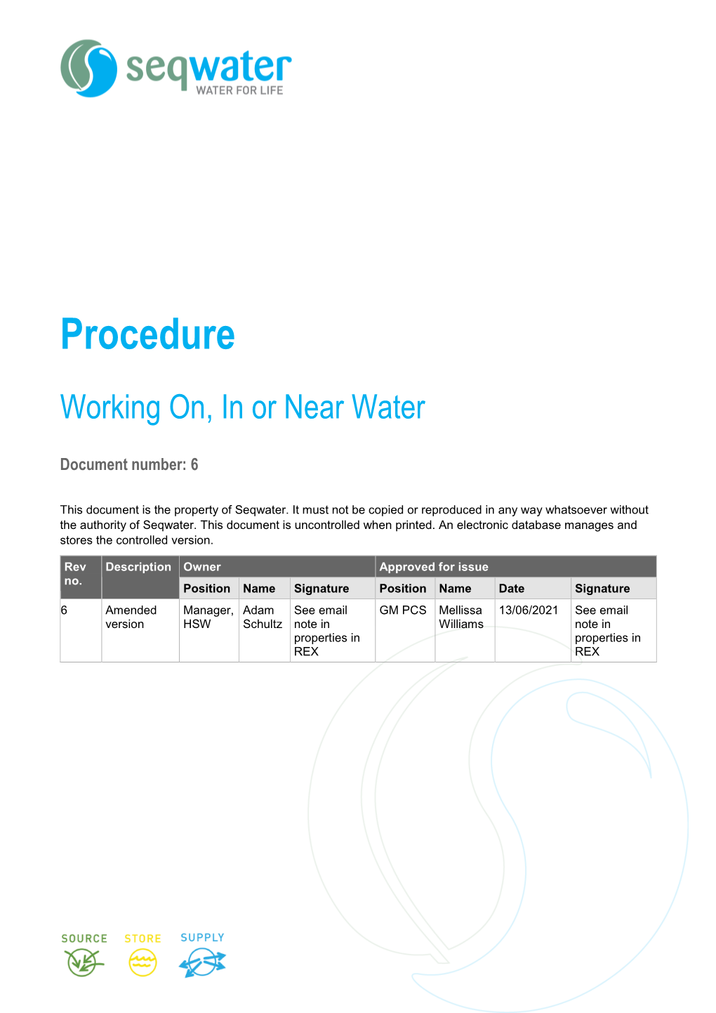 Corporate Safety - Procedure Working On, in Or Near Water