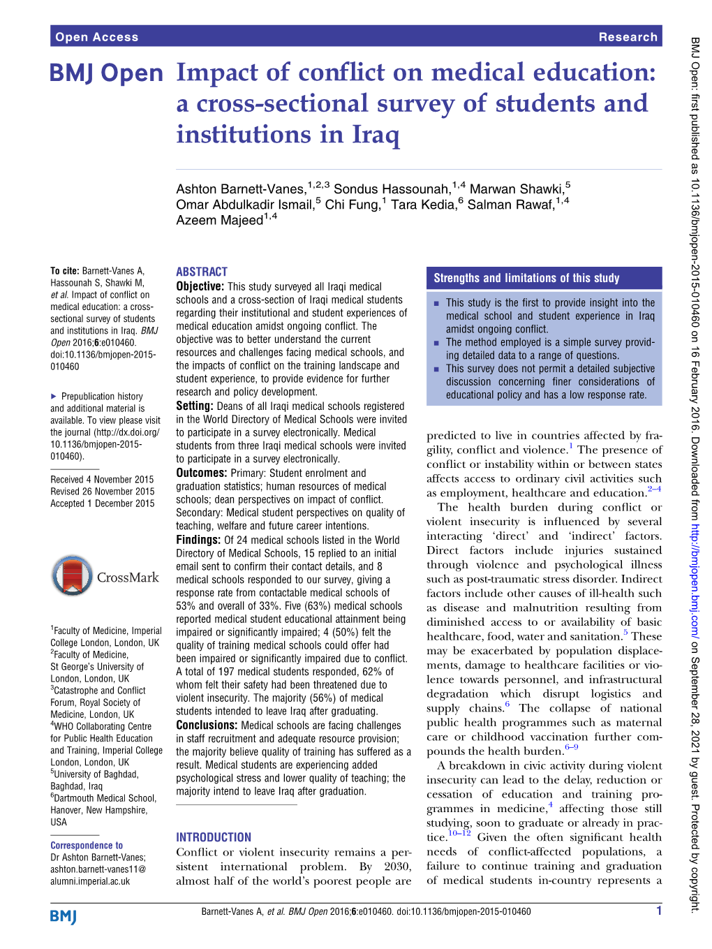 A Cross-Sectional Survey of Students and Institutions in Iraq