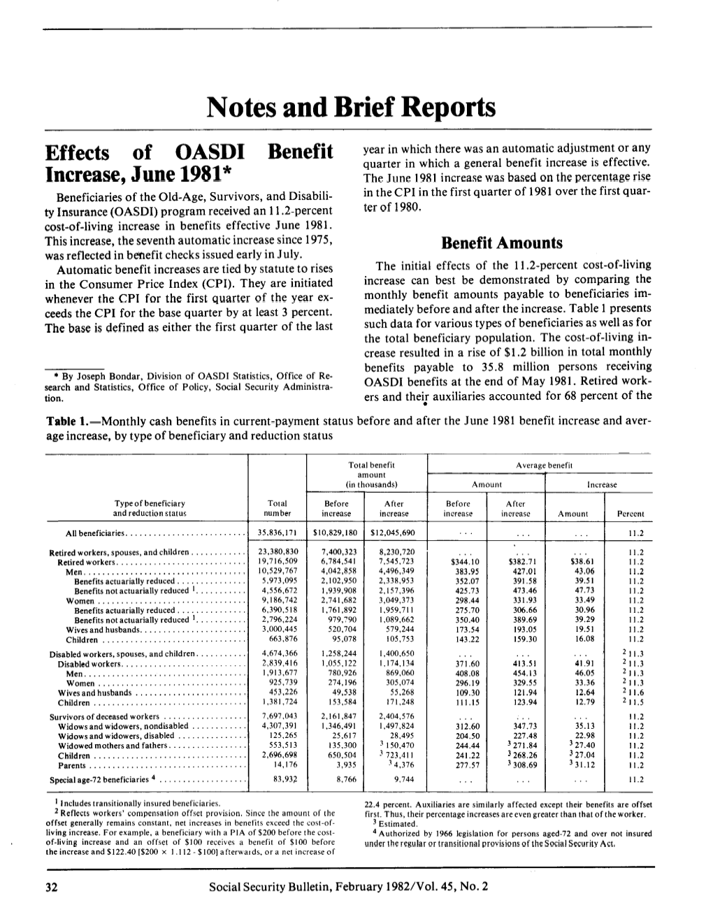 Effects of OASDI Benefit Increase, June 1981