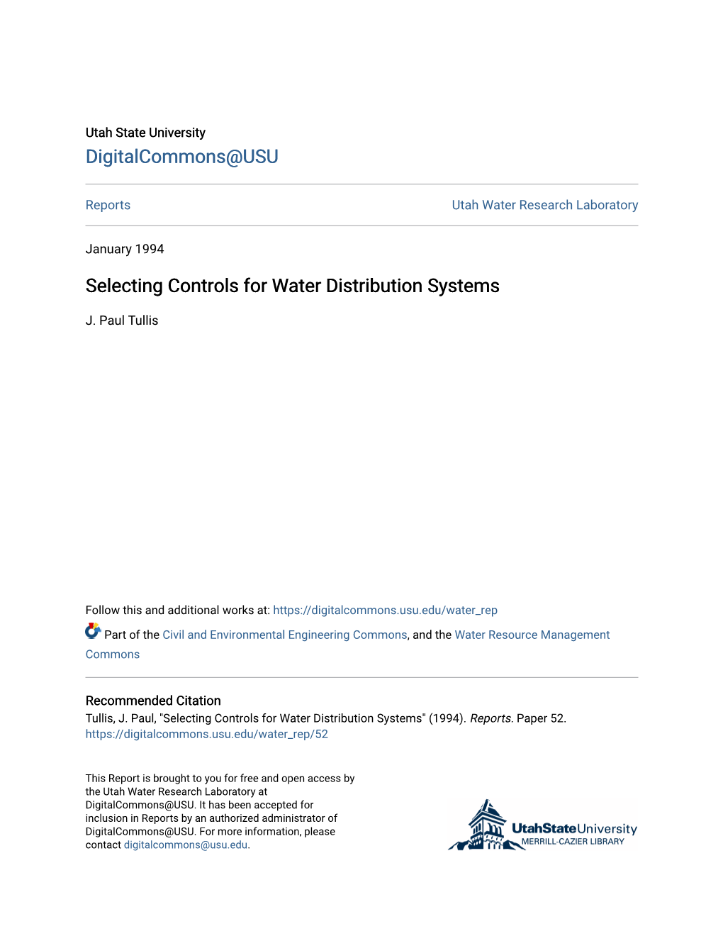 Selecting Controls for Water Distribution Systems