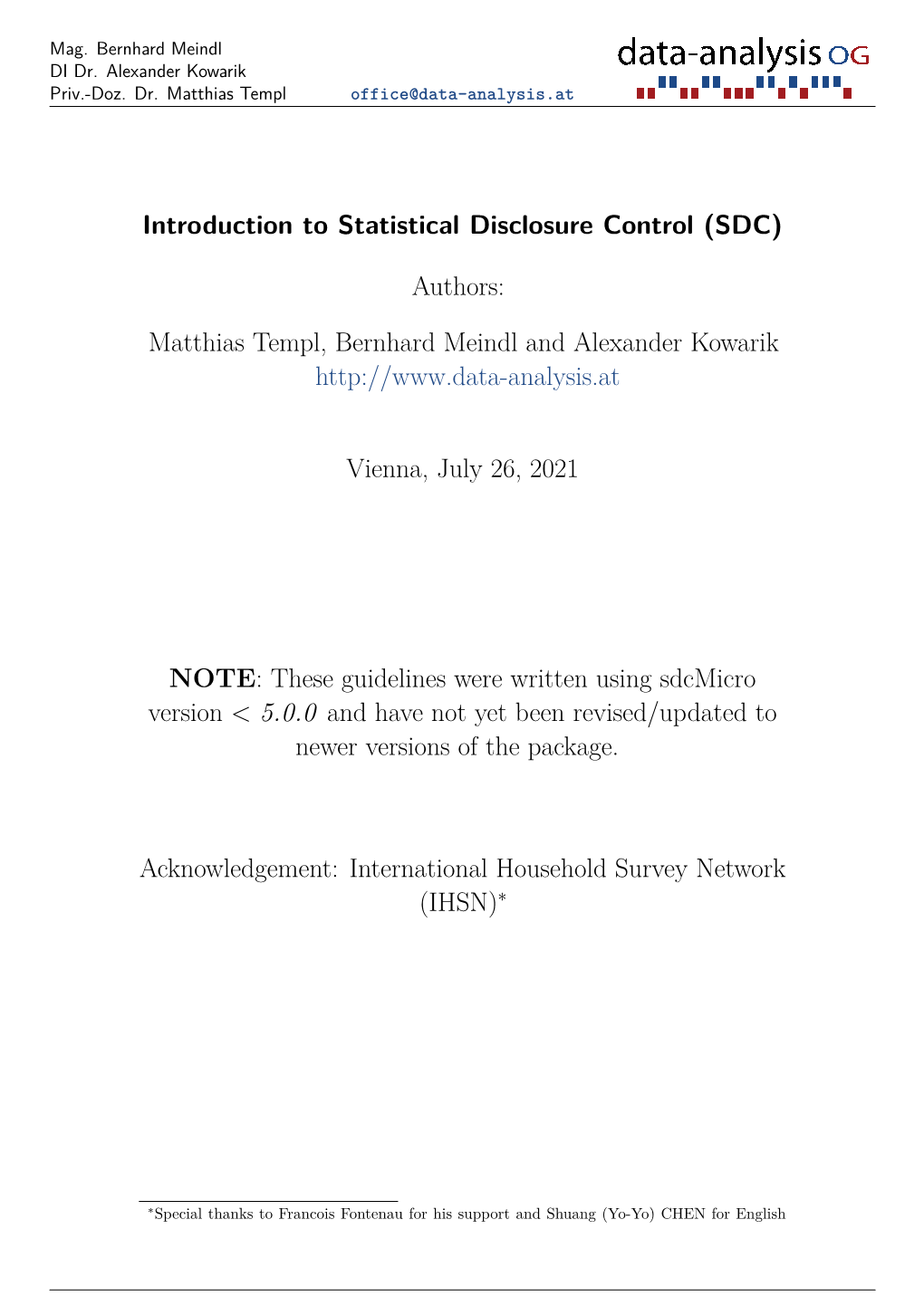 Guidelines for Statistical Disclosure Control Using Sdcmicro
